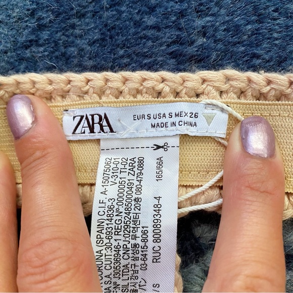 π ZARA TAN CROCHET CUT OUT HIGH WAIST BEADED FRINGE BEACH SKIRT! - Picture 9 of 11